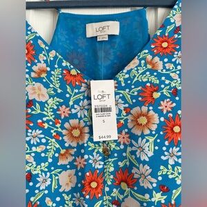 LOFT Blue and Red Floral Tank Top